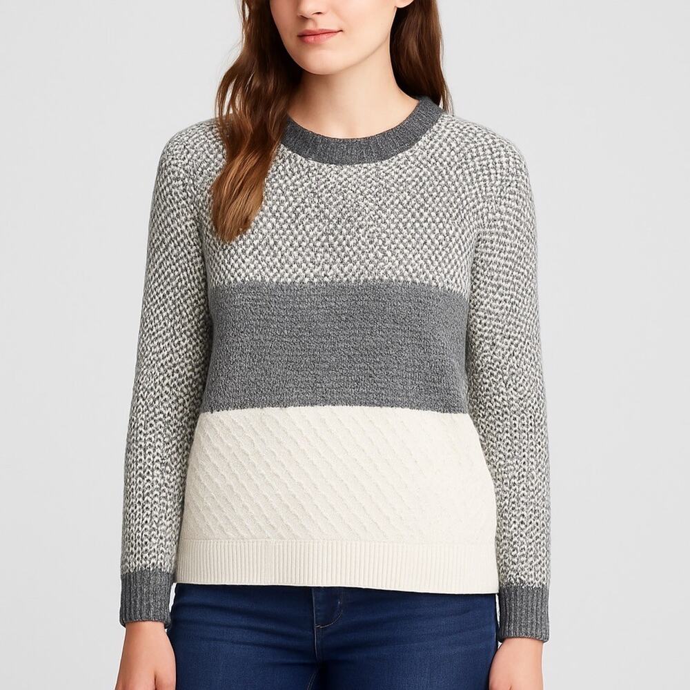 EUC Madewell Textured Colorblock Knit Sweater – Size Small – Gray & Cream